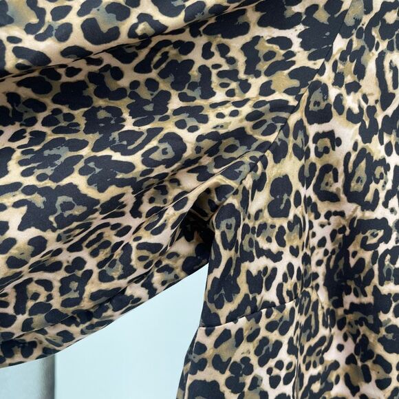 Kaktus Leopard Print Tie-Front Peplum Blouse Cotton Poplin Size Large NWT - Picture 9 of 13